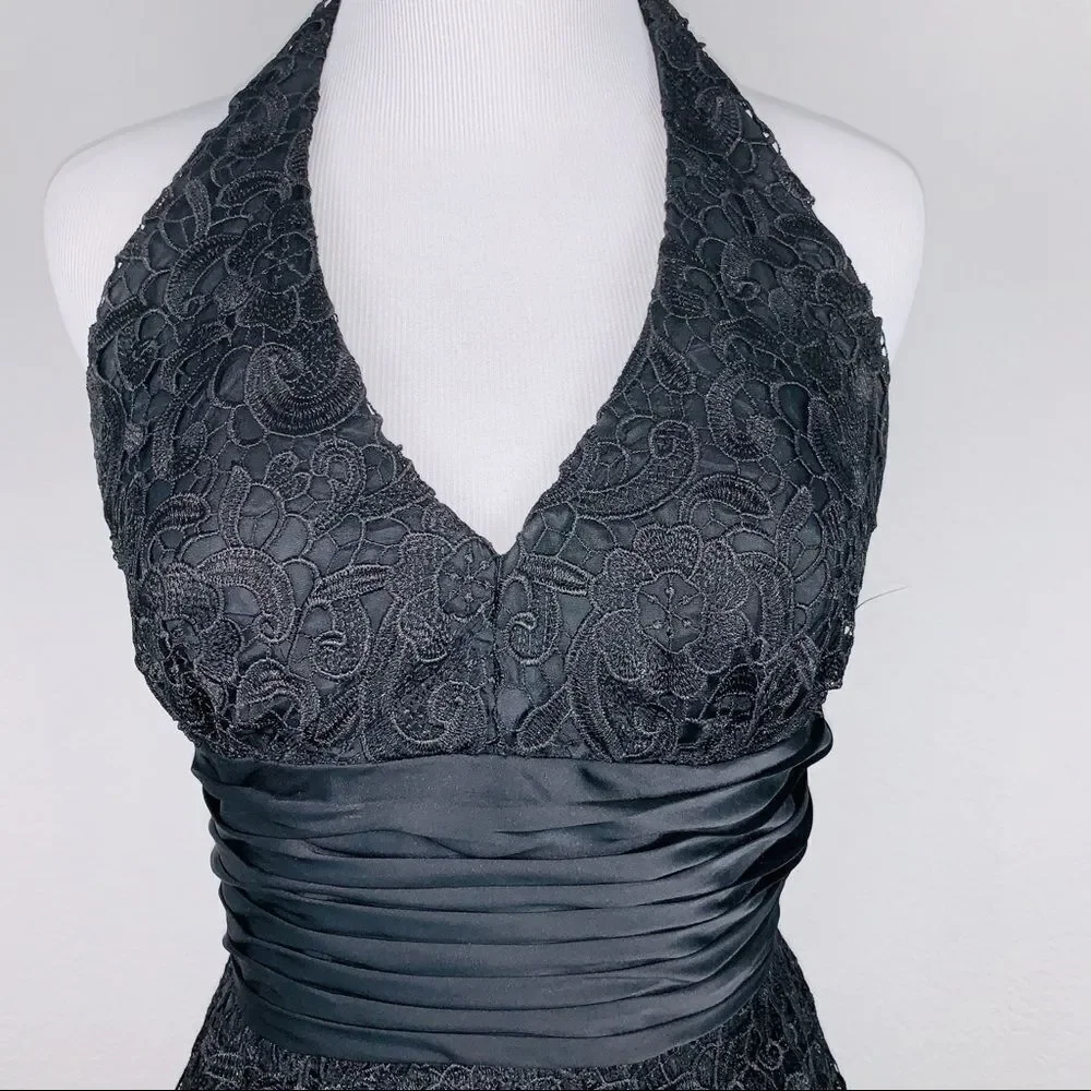 Aidan Mattox Lace Formal Dress Halter Black Size 2 - Picture 5 of 7
